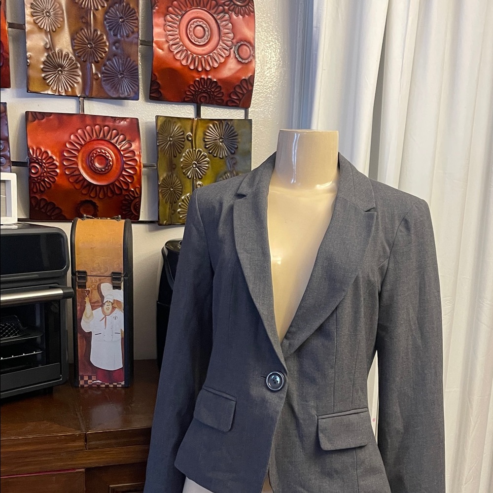 Womens Dark Gray Tailored Single-Button Blazer